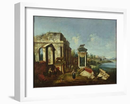 Roman Ruins (Oil on Canvas)-Michele Marieschi-Framed Giclee Print