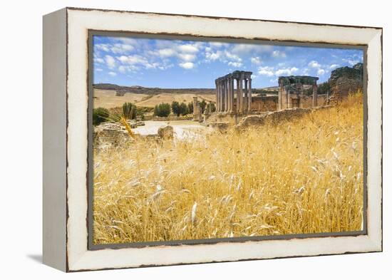 Roman ruins, Temple of Juno Caelestis, Dougga Archaeological Site, Tunisia-Nico Tondini-Framed Premier Image Canvas