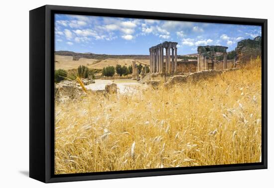 Roman ruins, Temple of Juno Caelestis, Dougga Archaeological Site, Tunisia-Nico Tondini-Framed Premier Image Canvas