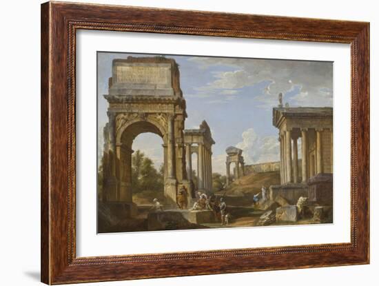 Roman Ruins with the Arch of Titus, 1734-Giovanni Paolo Panini-Framed Giclee Print