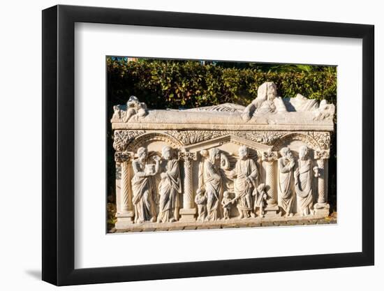 Roman sarcophagus, Ostia Antica archaeological site, Ostia, Rome province, Latium (Lazio), Italy-Nico Tondini-Framed Photographic Print