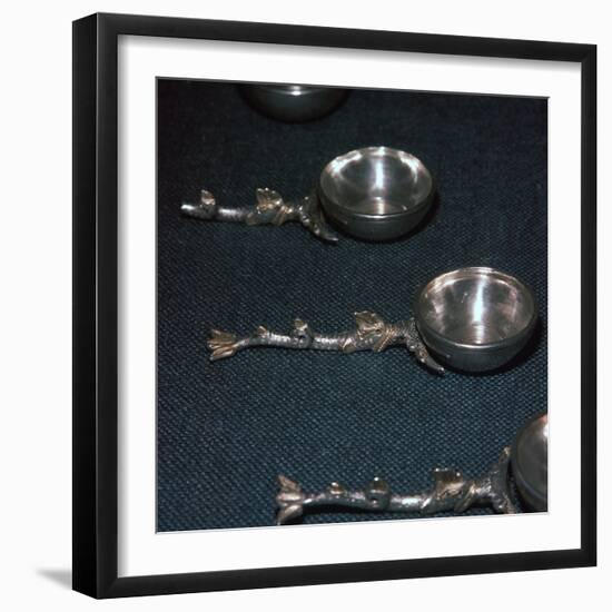 Roman silver and gilt ladles with handles cast in the form of dolphins, 4th century-Unknown-Framed Giclee Print