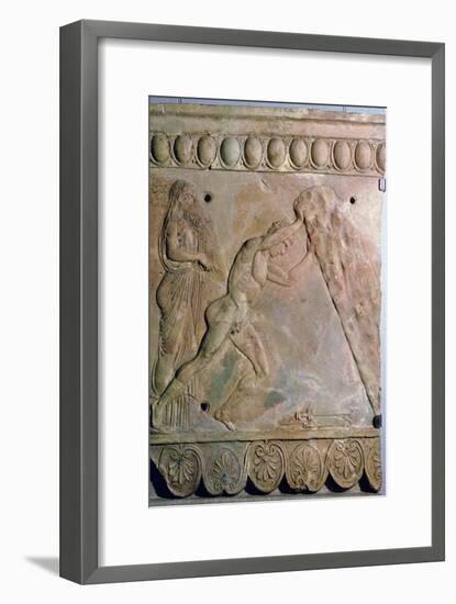 Roman terracotta Campana plaque showing Theseus lifting a huge rock. Artist: Unknown-Unknown-Framed Giclee Print