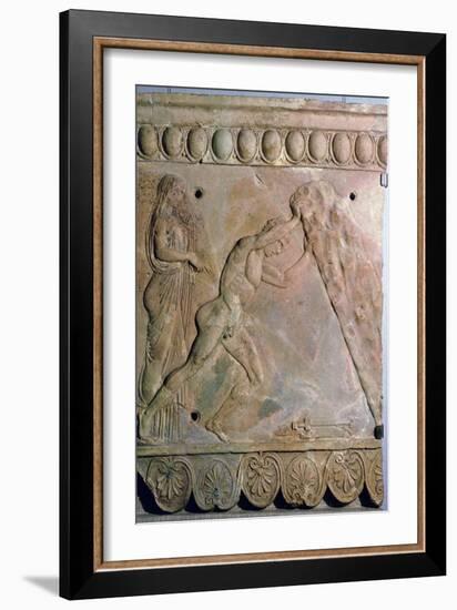 Roman terracotta Campana plaque showing Theseus lifting a huge rock. Artist: Unknown-Unknown-Framed Giclee Print