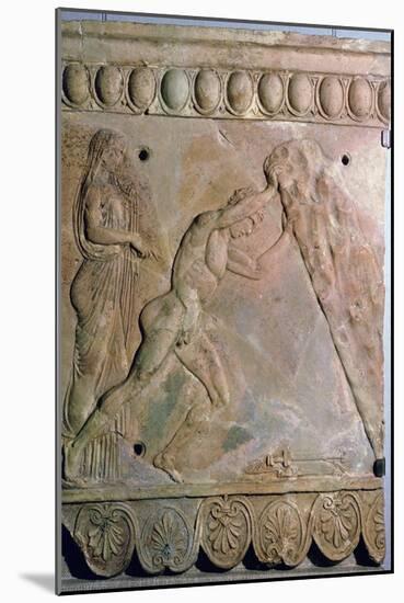 Roman terracotta Campana plaque showing Theseus lifting a huge rock. Artist: Unknown-Unknown-Mounted Giclee Print