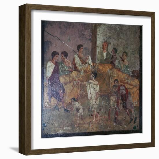 Roman wall-painting of a dinner party. Artist: Unknown-Unknown-Framed Giclee Print
