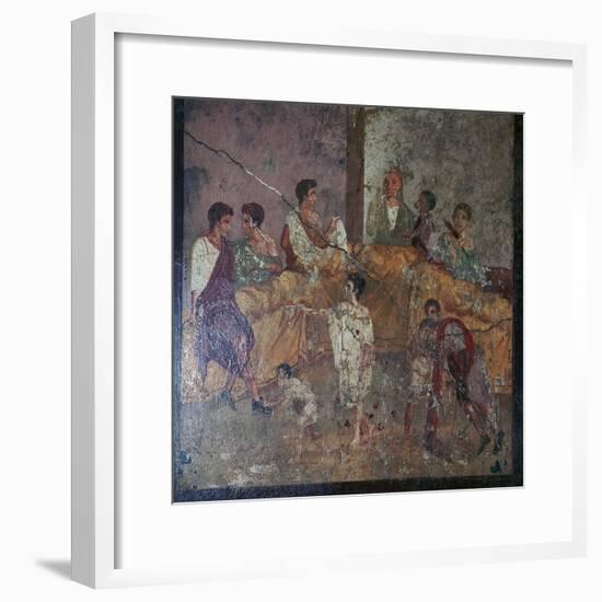 Roman wall-painting of a dinner party. Artist: Unknown-Unknown-Framed Giclee Print