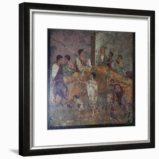 Roman wall-painting of a dinner party. Artist: Unknown-Unknown-Framed Giclee Print