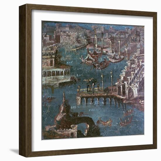 Roman wall-painting of a harbour scene. Artist: Unknown-Unknown-Framed Giclee Print