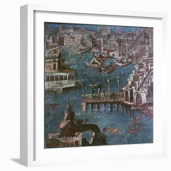 Roman wall-painting of a harbour scene. Artist: Unknown-Unknown-Framed Giclee Print