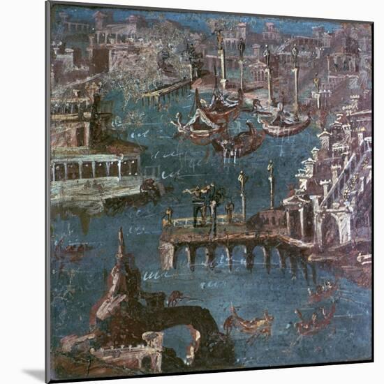 Roman wall-painting of a harbour scene. Artist: Unknown-Unknown-Mounted Giclee Print