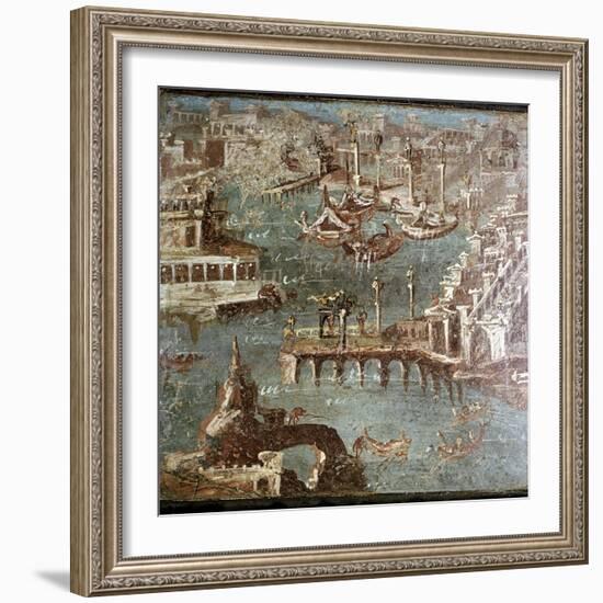 Roman wallpainting of  a harbour scene, Stabiae, near Pompeii, Italy. Artist: Unknown-Unknown-Framed Giclee Print