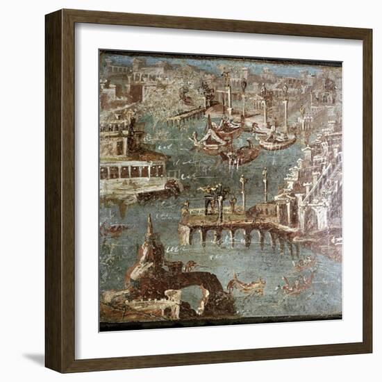 Roman wallpainting of  a harbour scene, Stabiae, near Pompeii, Italy. Artist: Unknown-Unknown-Framed Giclee Print