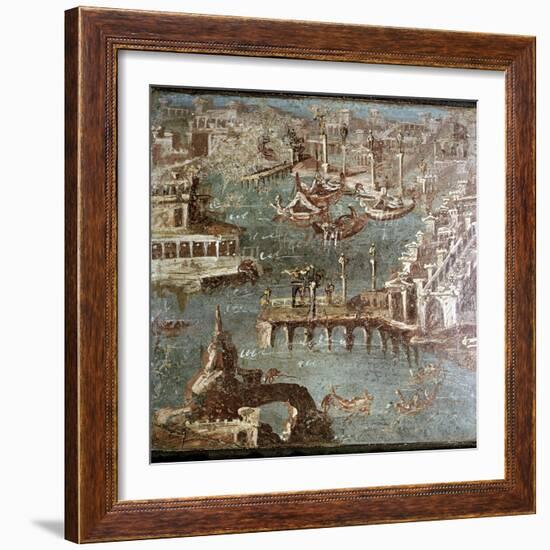 Roman wallpainting of  a harbour scene, Stabiae, near Pompeii, Italy. Artist: Unknown-Unknown-Framed Giclee Print