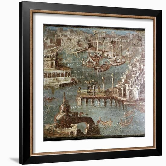 Roman wallpainting of  a harbour scene, Stabiae, near Pompeii, Italy. Artist: Unknown-Unknown-Framed Giclee Print