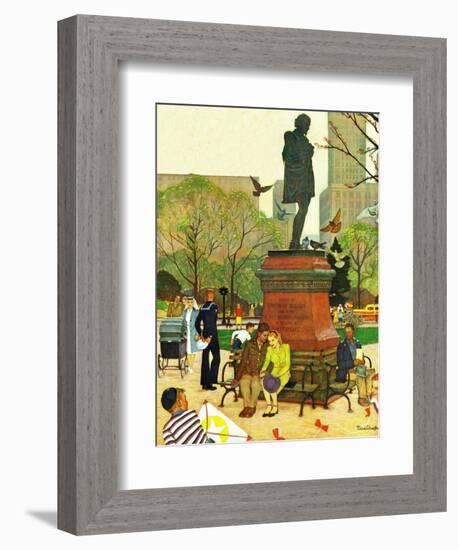 "Romance Under Shakespeare's Statue," April 28, 1945-Mead Schaeffer-Framed Giclee Print