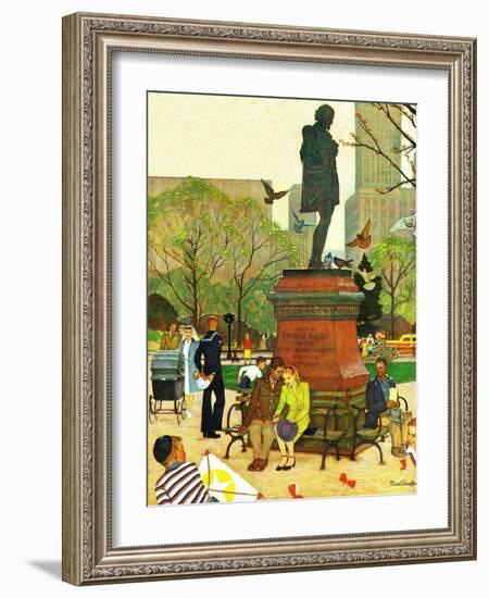 "Romance Under Shakespeare's Statue," April 28, 1945-Mead Schaeffer-Framed Giclee Print