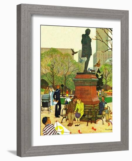 "Romance Under Shakespeare's Statue," April 28, 1945-Mead Schaeffer-Framed Giclee Print