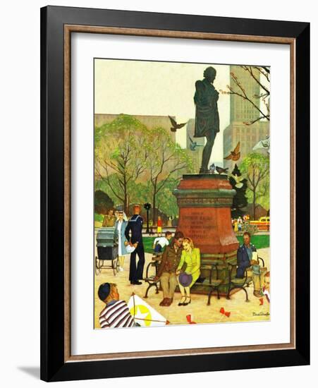 "Romance Under Shakespeare's Statue," April 28, 1945-Mead Schaeffer-Framed Giclee Print