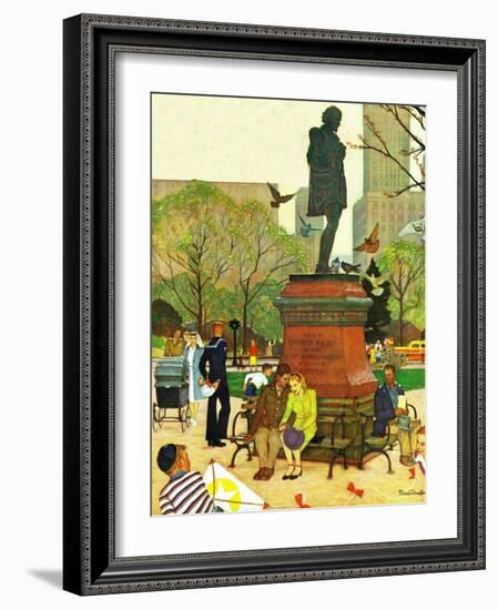 "Romance Under Shakespeare's Statue," April 28, 1945-Mead Schaeffer-Framed Giclee Print