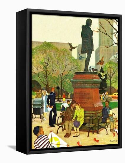 "Romance Under Shakespeare's Statue," April 28, 1945-Mead Schaeffer-Framed Premier Image Canvas