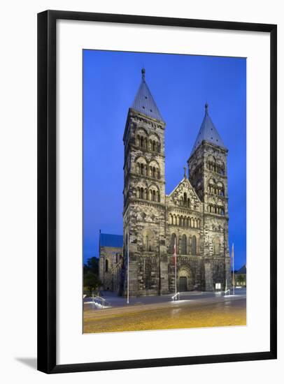 Romanesque Cathedral of Domkyrkan at Night, Lund, Skane, South Sweden, Sweden, Scandinavia, Europe-Stuart Black-Framed Photographic Print