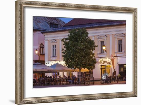 Romania, Baia Mare, Piata Libertatii Square, Outdoor Cafes, Dusk-Walter Bibikow-Framed Photographic Print