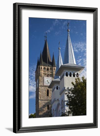 Romania, Baia Mare, St Stephans Tower and St Nicholas Orthodox Church-Walter Bibikow-Framed Photographic Print