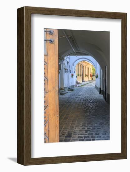 Romania, Brasov, cobblestone, narrow passage way, alleyway.-Emily Wilson-Framed Photographic Print