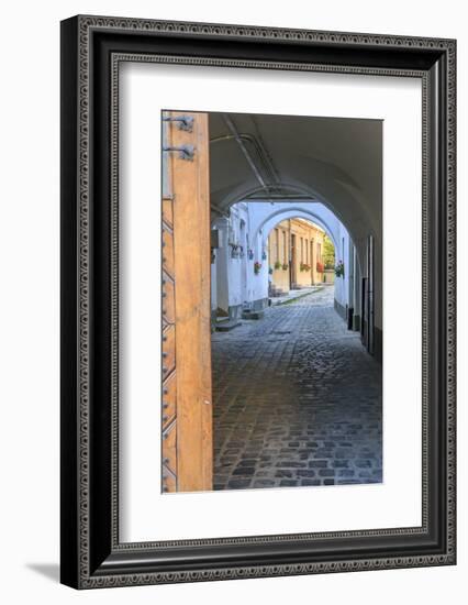 Romania, Brasov, cobblestone, narrow passage way, alleyway.-Emily Wilson-Framed Photographic Print