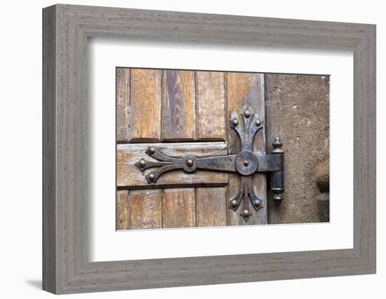 Romania. Brasov. Detail of church exterior. Wood door hinge.-Emily Wilson-Framed Photographic Print