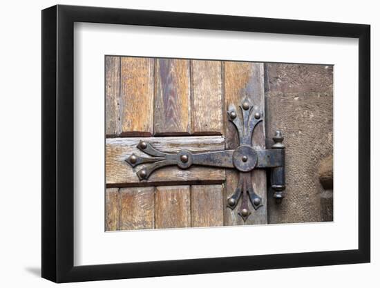 Romania. Brasov. Detail of church exterior. Wood door hinge.-Emily Wilson-Framed Photographic Print