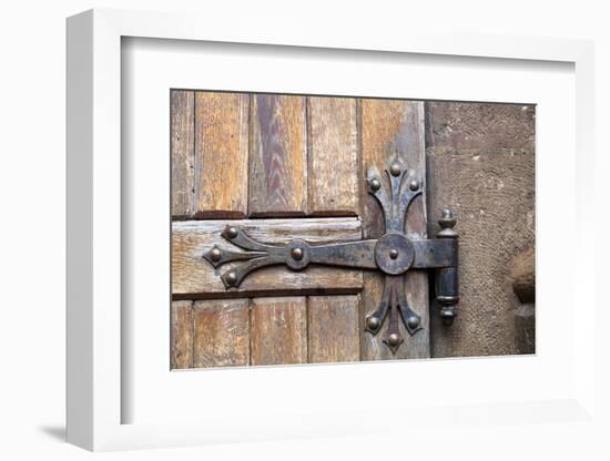 Romania. Brasov. Detail of church exterior. Wood door hinge.-Emily Wilson-Framed Photographic Print