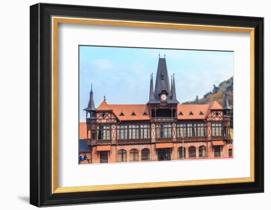 Romania, Brasov. Poarta Schei district. Clock Tower and building.-Emily Wilson-Framed Photographic Print