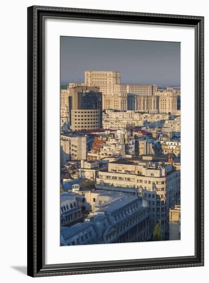 Romania, Bucharest, Palace of Parliament, Elevated View, Dawn-Walter Bibikow-Framed Photographic Print