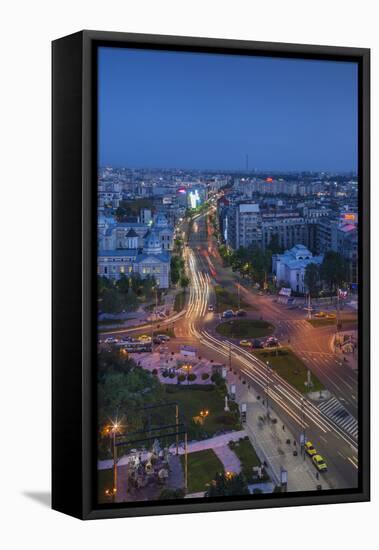 Romania, Bucharest, Piata Universitatii, Coltea Hospital at Dusk-Walter Bibikow-Framed Premier Image Canvas