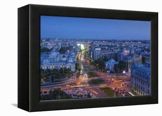 Romania, Bucharest, Piata Universitatii, Coltea Hospital at Dusk-Walter Bibikow-Framed Premier Image Canvas