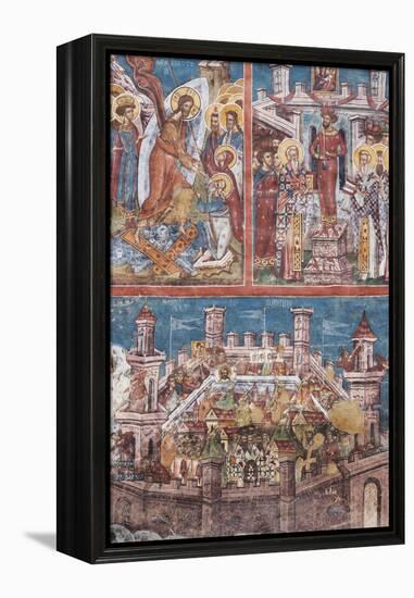 Romania, Bucovina, Vatra Moldovitei, Moldovita Monastery, Frescoes-Walter Bibikow-Framed Premier Image Canvas