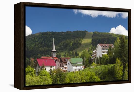 Romania, Maramures, Statiunea Borsa, Ski Resort, Spring, Village View-Walter Bibikow-Framed Premier Image Canvas