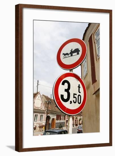 Romania, Road Signs, Ban Sign for Horses and Carts-Fact-Framed Photographic Print