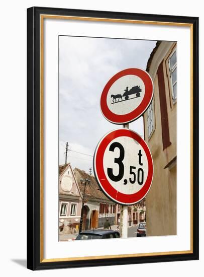 Romania, Road Signs, Ban Sign for Horses and Carts-Fact-Framed Photographic Print