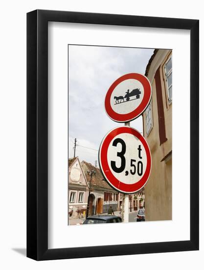 Romania, Road Signs, Ban Sign for Horses and Carts-Fact-Framed Photographic Print