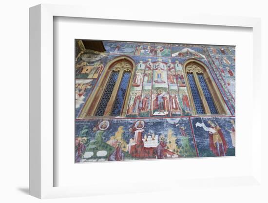 Romania, Sucevita, Sucevita Monastery, Exterior Religious Frescoes-Walter Bibikow-Framed Photographic Print