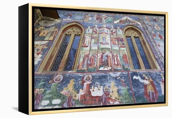 Romania, Sucevita, Sucevita Monastery, Exterior Religious Frescoes-Walter Bibikow-Framed Premier Image Canvas