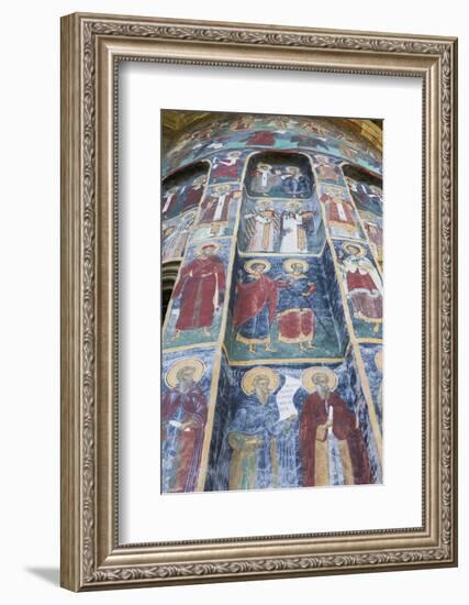 Romania, Sucevita, Sucevita Monastery, Exterior Religious Frescoes-Walter Bibikow-Framed Photographic Print