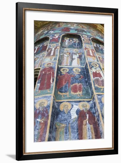 Romania, Sucevita, Sucevita Monastery, Exterior Religious Frescoes-Walter Bibikow-Framed Photographic Print