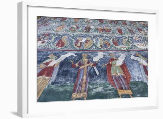 Romania, Sucevita, Sucevita Monastery, Exterior Religious Frescoes-Walter Bibikow-Framed Photographic Print