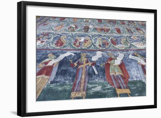 Romania, Sucevita, Sucevita Monastery, Exterior Religious Frescoes-Walter Bibikow-Framed Photographic Print