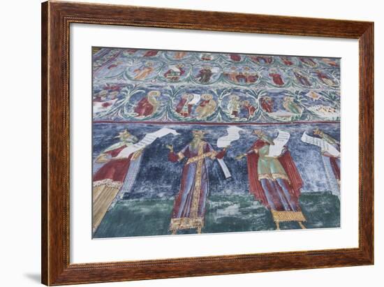 Romania, Sucevita, Sucevita Monastery, Exterior Religious Frescoes-Walter Bibikow-Framed Photographic Print