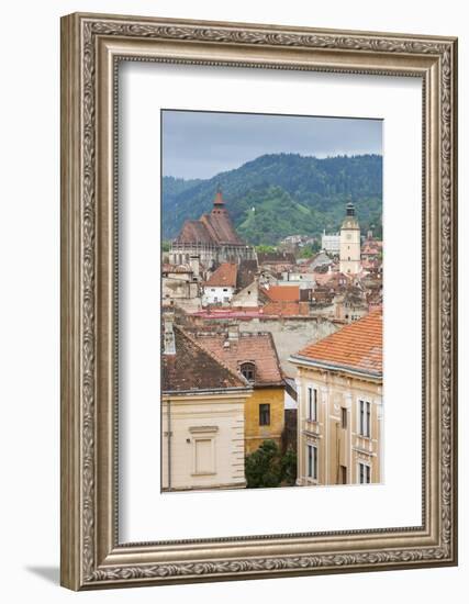 Romania, Transylvania, Brasov, City with Black Church and Town Hall-Walter Bibikow-Framed Photographic Print